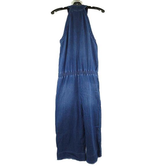 Cloth and Stone Blue Chambray Halter Mock Neck Denim Jumpsuit Womens S Wide Leg - Picture 2 of 16